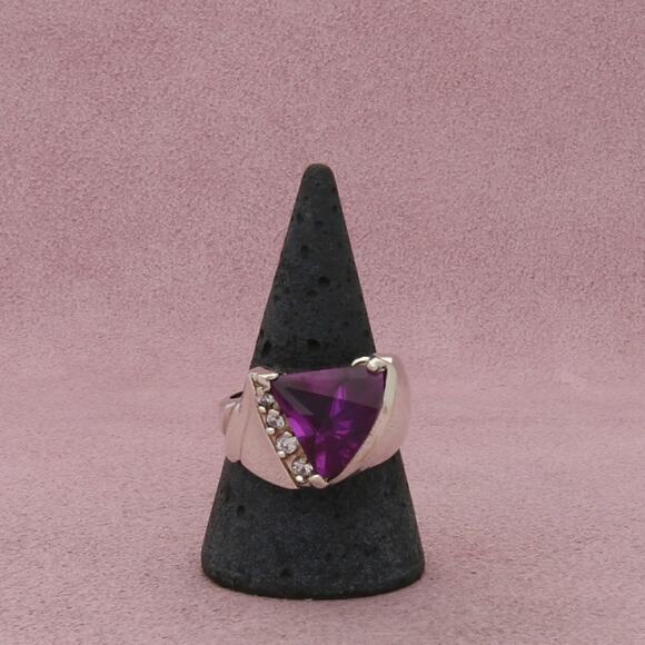 sterling silver vintage lighthouse cut alexandrite & cz ring size 9.75